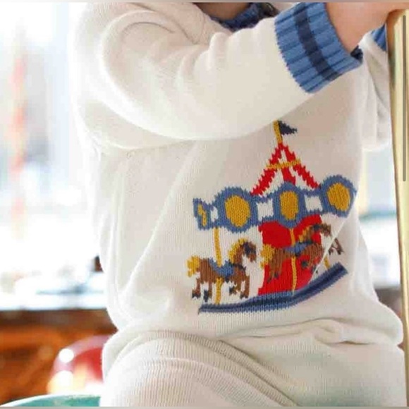 NEW CLASSIC PREP Reese Carousel Intarsia Sweater Romper Set, Cannoli Cream - Picture 2 of 3